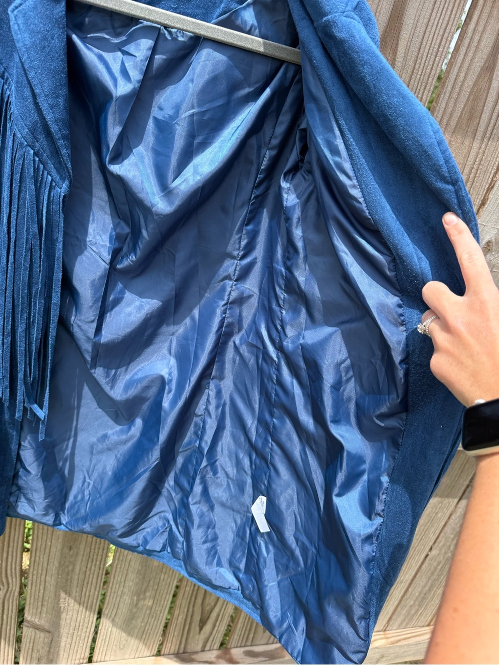 Buddy Love Blue Suede Fringe Trench Coat - Picture 5 of 7